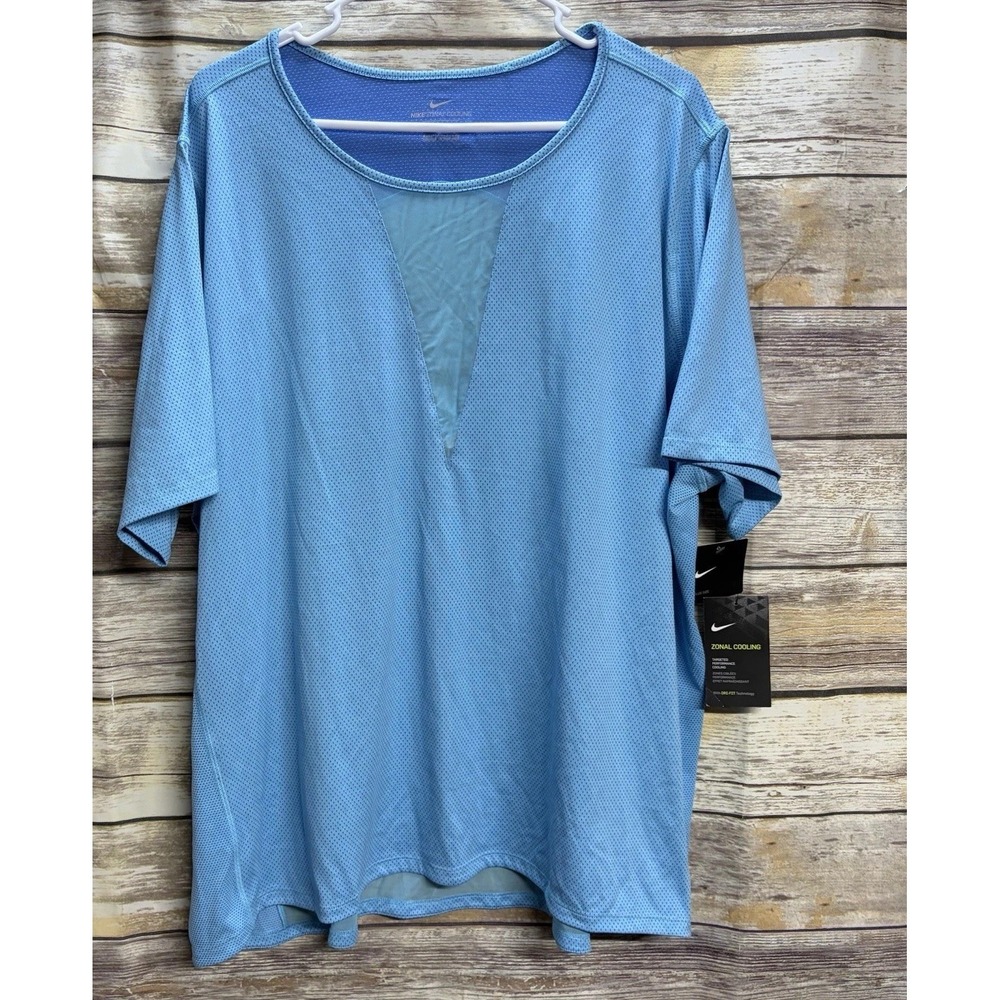 Nike Women's 3XL Plus Mesh Inset Running Shirt Short Sleeve Top Vivid Sky NEW
